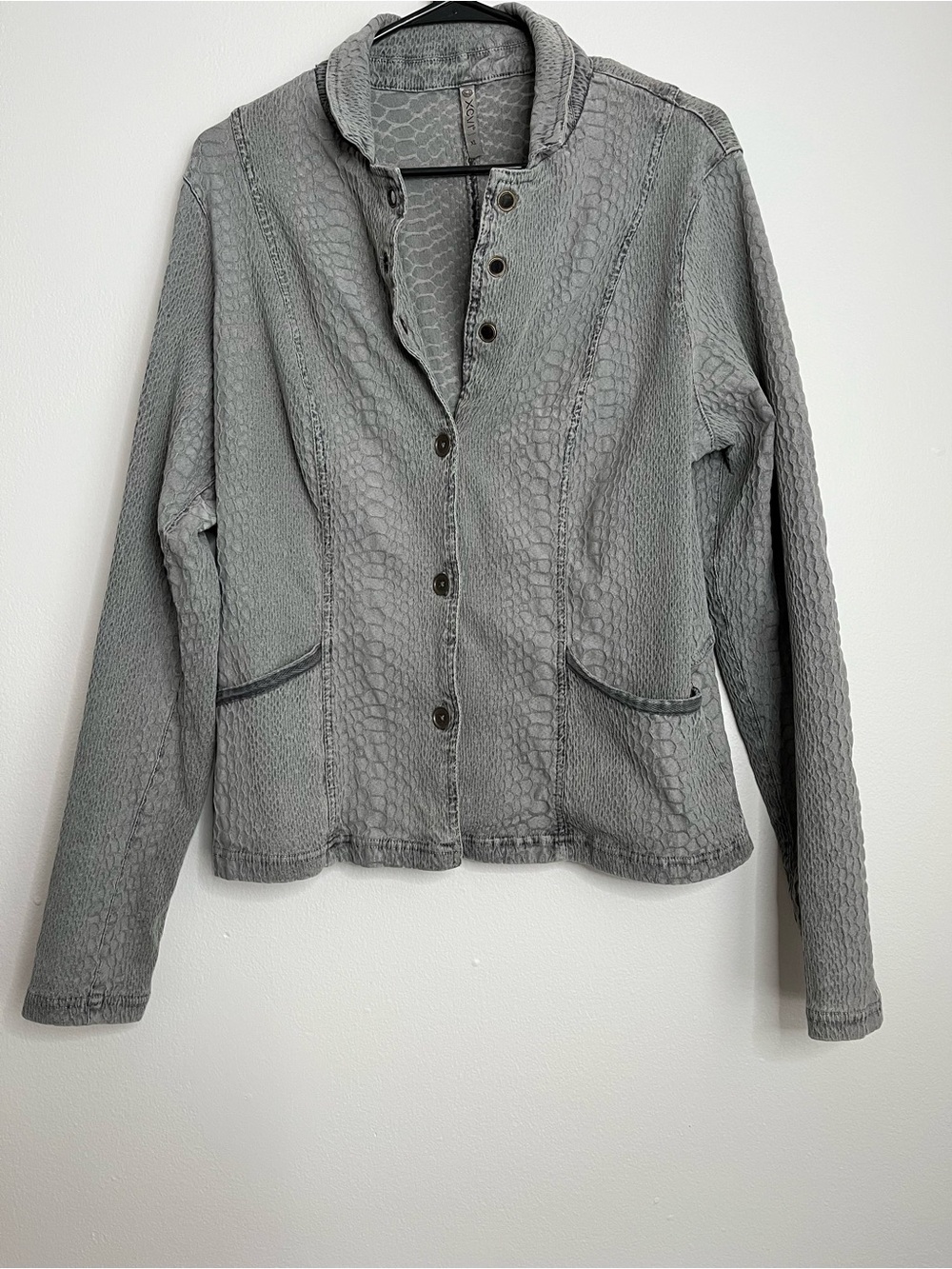 XCVI Textured Gray Button-Front Jacket